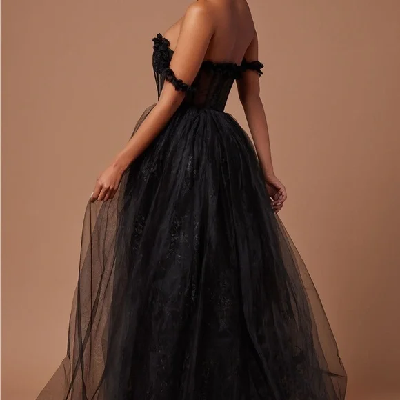 Lana Embroidered Tulle Ball Gown - Black - Picture 3 of 9